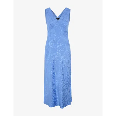 Omnes Womens Iris V-neck Sleeveless Woven Maxi Dress Blue