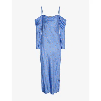 Omnes Womens Munique Floral-print Satin Maxi Dress Blue