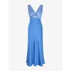 Omnes Womens Blue/light Blue Maggy V-neck Cut-out Sleeveless Satin Midi Dress