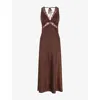 Omnes Womens Aurelia Lace-trim Satin Maxi Dress Brown In Brown