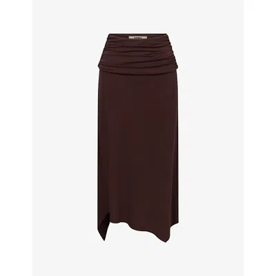 Omnes Womens Brown Cancun Asymmetric-hem Stretch-jersey Midi Skirt In Black