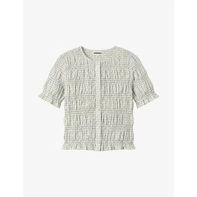 Omnes Womens Burke Shirred Cotton Top Mint / White Gingham