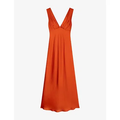 Omnes Womens Burnt Orange Casey V-neck Satin Maxi Dress