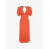 Omnes Womens Burnt Orange Odette V-neck Woven Midi Dress In Burnt Orange