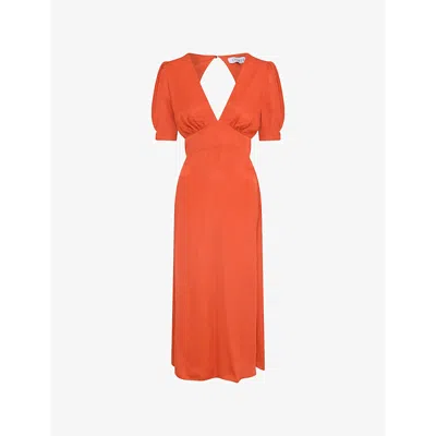 Omnes Womens Burnt Orange Odette V-neck Woven Midi Dress