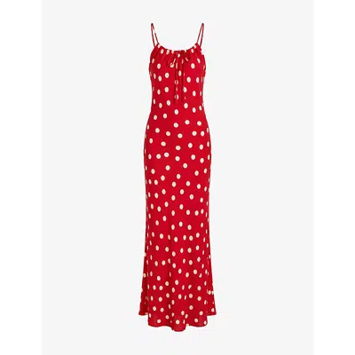 Omnes Womens Cecile Polka-dot Cotton Midi Dress Red Cream Polka Dot