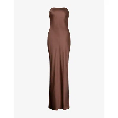 Omnes Womens Chocolate Amdra Strapless Satin Maxi Dress In Brown