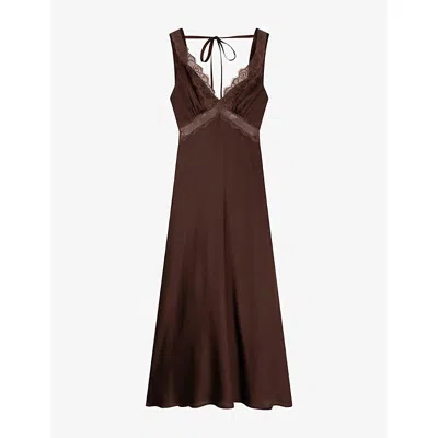 Omnes Womens  Aurelia Lace-trim Satin Maxi Dress In Brown