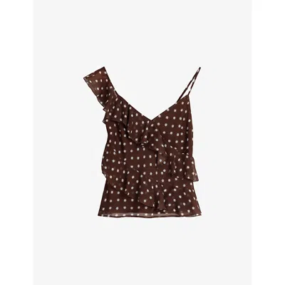 Omnes Womens Chocolate Francie Polka-dot Woven Top In Brown