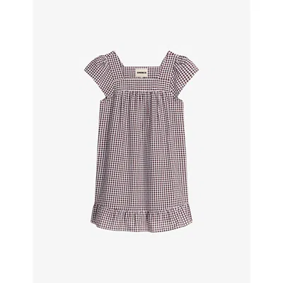 Omnes Womens Chocolate Gingham Delphine Gingham-print Cotton Mini Dress In Multi