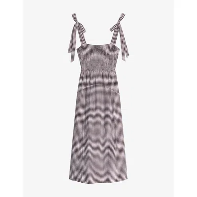 Omnes Womens Chocolate Gingham Dixie Gingham Cotton Midi Dress In Gray