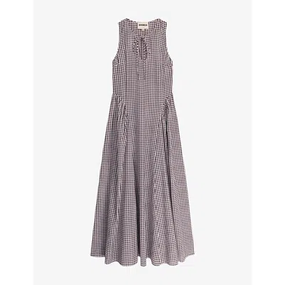 Omnes Womens Chocolate Gingham Margate Gingham-print Cotton Maxi Dress In Purple