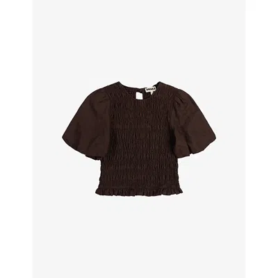 Omnes Womens Chocolate Nicolla Shirred-bodice Linen-blend Top In Brown