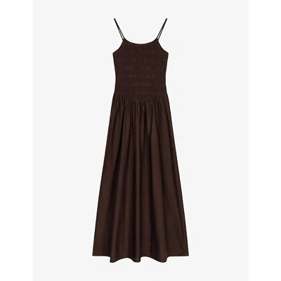 Omnes Womens Chocolate Paulina Smocked Cotton-poplin Maxi Dress In Brown