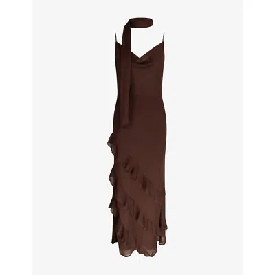 Omnes Womens Chocolate Taylor Open-back Chiffon Midi Dress In Brown