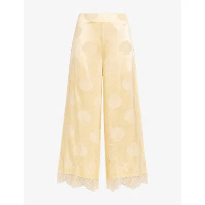 Omnes Womens Cortez Lace-trim Rayon-blend Trousers Butter Yellow