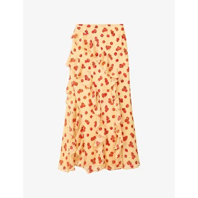 Omnes Womens Darline Tomato Print Chiffon Maxi Skirt Yellow