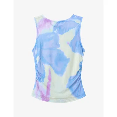 Omnes Womens Delia Glitched Floral Mesh Top Mint Floral Xl
