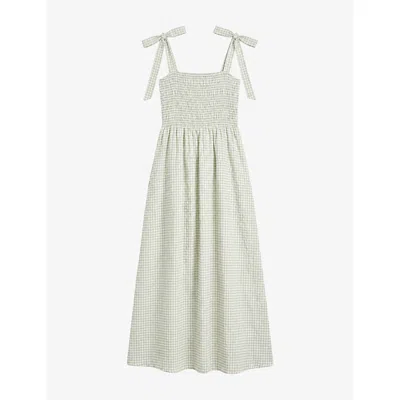 Omnes Womens Dixie Tie-strap Cotton Maxi Dress Mint / White Gingham