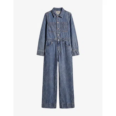 Omnes Womens Diya Wide-leg Cotton Denim Jumpsuit Light Wash