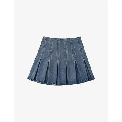Omnes Womens Echo Pleated Cotton Denim Mini Skirt Tomato Print