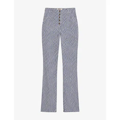 Omnes Womens Elodie Gingham-pattern Cotton Trousers Navy/cream Gingham