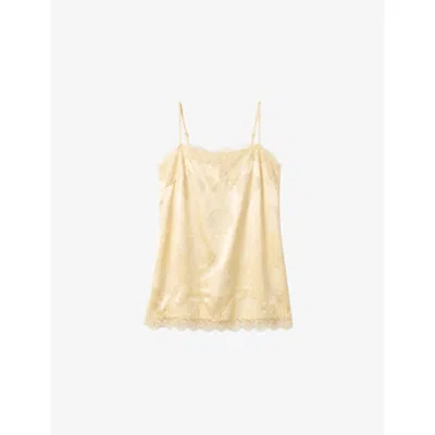 Omnes Womens Estela Lace-trim Satin Top Butter Yellow