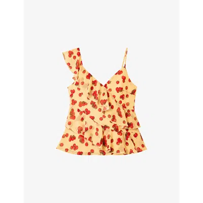 Omnes Womens Francie Tomato Print Chiffon Top