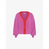 Omnes Womens  Hopper Contrast-trim Cotton Cardigan In Magenta
