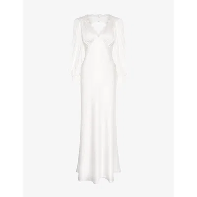 Omnes Womens Ivory Martinique Long-sleeve Satin Maxi Dress