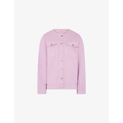 Omnes Womens Lilac Wilona Collarless Denim Jacket