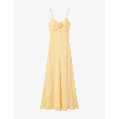 Omnes Womens Lisa Rosette-embroidered Woven Maxi Dress Butter Yellow