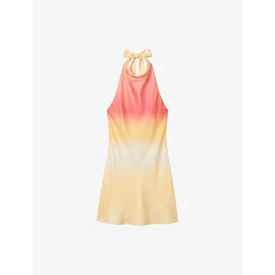 Omnes Womens Luzia Ombre Print Satin Mini Dress Sunset Ombre Print