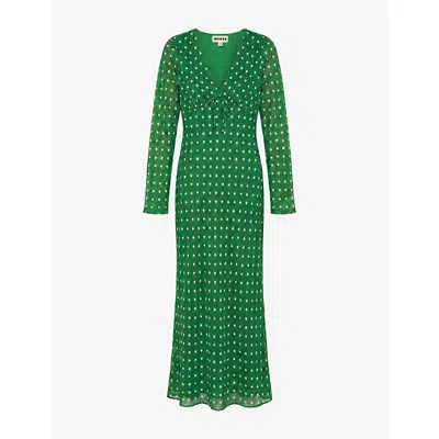 Omnes Womens Marj Starburst Print Chiffon Maxi Dress Green Starburst