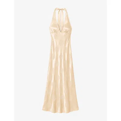 Omnes Womens Mayci Halterneck Woven Maxi Dress Butter Yellow