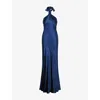 Omnes Womens Navy Arles Halterneck Satin Maxi Dress In Blue