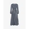 Omnes Womens Saint Checked Cotton Midi Dress Navy Check In Multi