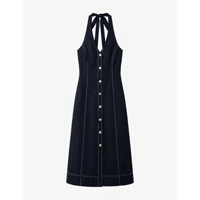 Omnes Womens Octavia Halter Linen-blend Midi Dress Navy
