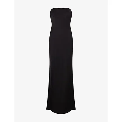 Omnes Womens Black Amdra Strapless Satin Maxi Dress