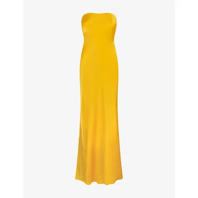 Omnes Womens Yellow Amdra Strapless Satin Maxi Dress