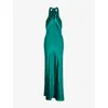 Omnes Womens Arles Halterneck Satin Maxi Dress Green In Green