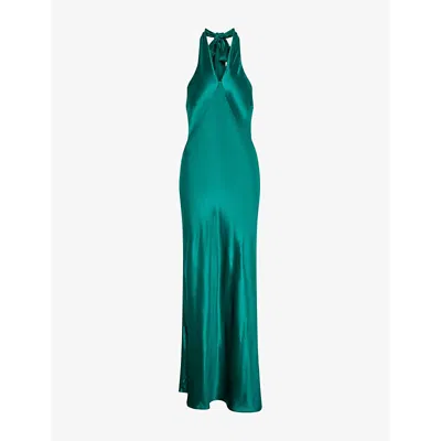Omnes Womens Arles Halterneck Satin Maxi Dress Green