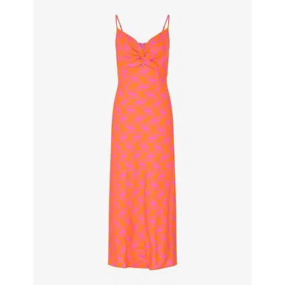 Omnes Womens Orange Blossom Geo-print Strappy Woven Maxi Dress