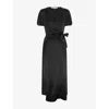 Omnes Womens Citrine Puff-sleeve Satin Maxi Dress Black In Black