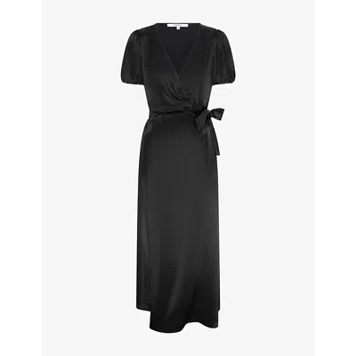 Omnes Womens Citrine Puff-sleeve Satin Maxi Dress Black