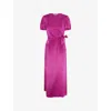 Omnes Womens Citrine Puff-sleeve Satin Maxi Dress Magenta In Magenta