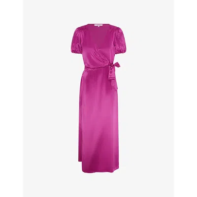 Omnes Womens Citrine Puff-sleeve Satin Maxi Dress Magenta
