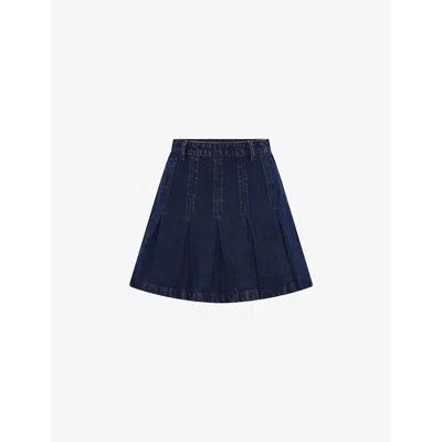 Omnes Womens  Echo Mid-rise Pleated Denim Mini Skirt In Blue