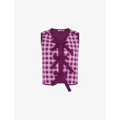 Omnes Womens Pink Jojo Gingham-pattern Cotton Quilted Gilet