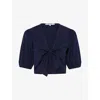 Omnes Womens Karina Front-knot Cotton Top Navy In Navy